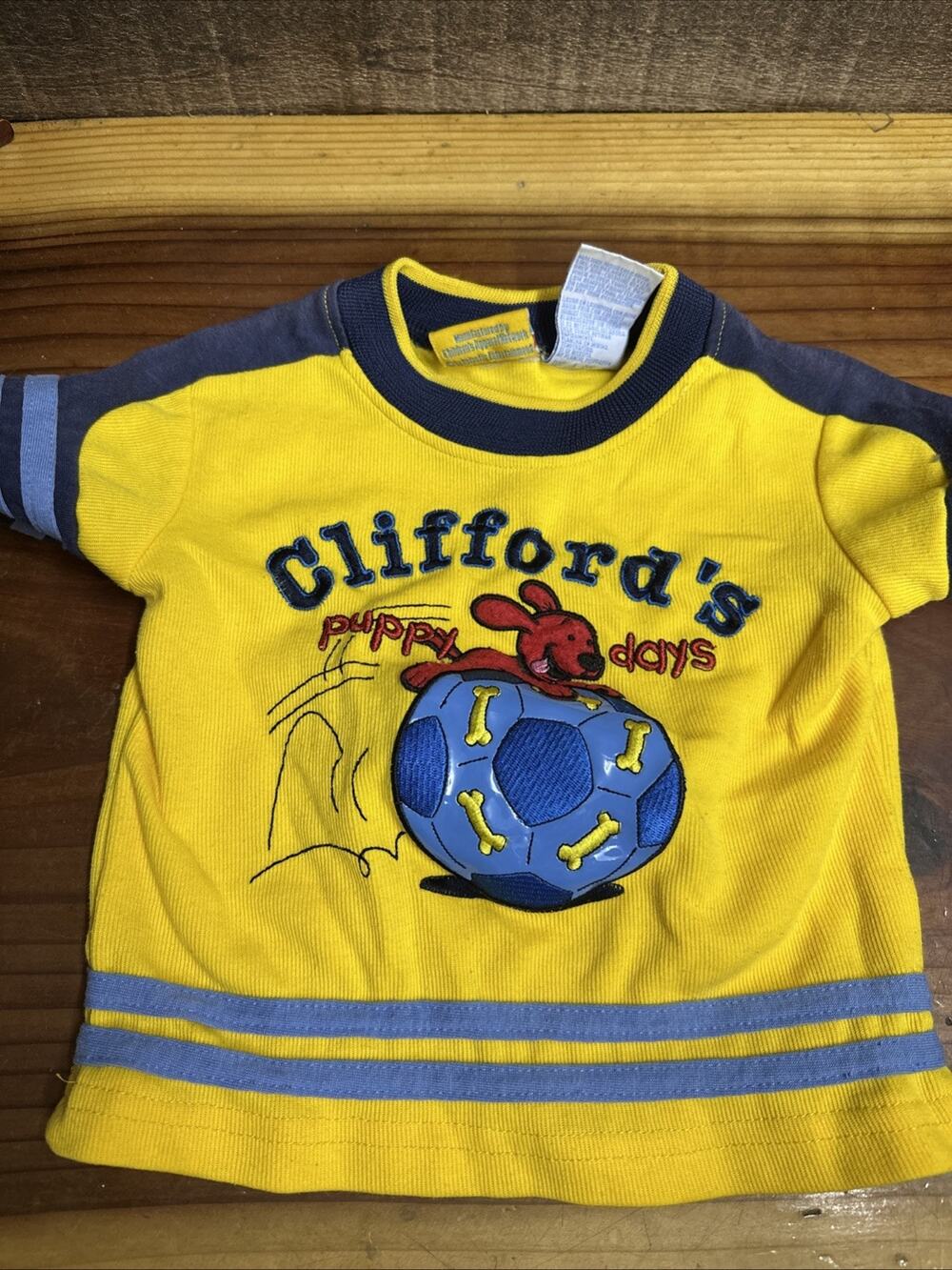 Vintage Clifford The Big Red Dog Puppy Days Kids 18M Yellow Embroidered Top